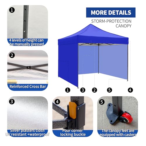 10x10 Pop up Canopy Tent with Sidewalls,Heavy Duty Waterproof Sun Shade Canopy Easy up Canopy with Wheel Bag Commercial Gazebo Tent for Outdoors Parties Vendors Camping Beach(Blue) - color: Blue