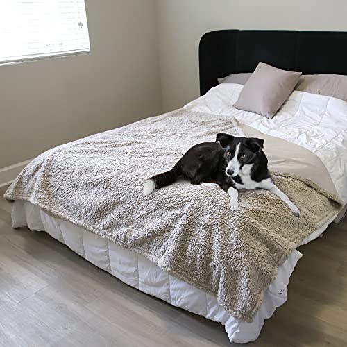 Kritter Planet Waterproof Bed Blanket for Dogs, Washable Stain Proof Pad Bed Cover, Reversible Leakproof Furniture Protector, Liquid Pee Proof Blanket for Couch Sofa, 80x60 inch, Queen Size - color: Camel/Taupe, size: 80"x60"