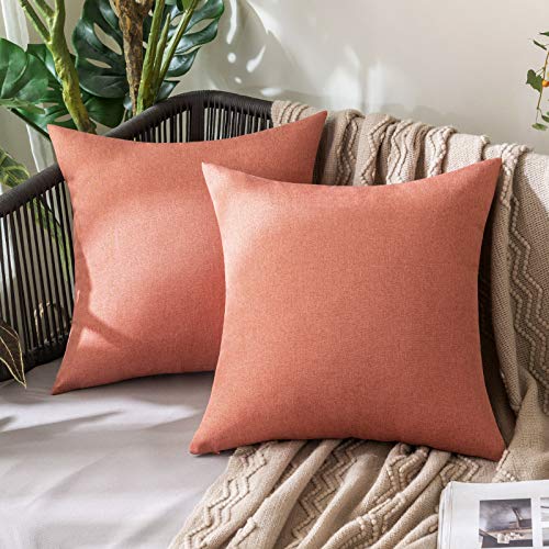 MIULEE Pack of 2 Decorative Outdoor Solid Waterproof Throw Pillow Covers Spring Faux Linen Garden Farmhouse Cushion Cases for Summer Patio Tent Balcony Couch Sofa 16x16 Inch Coral Red - color: Coral Red, size: 16" x 16" (Pack of 2)
