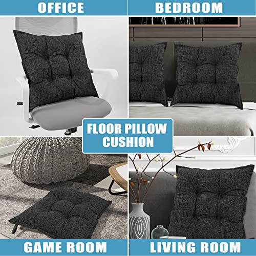 SINSOSSO Large Floor Pillow 22", Thickened Bite-Size Memory Foam Square Non-Slip Cushion for Office Back Support/Indoor Yoga/Chair Seat, Fashionable Color-Blocked Fabric & Washable, Black, 1 PCS - color: Black-gray