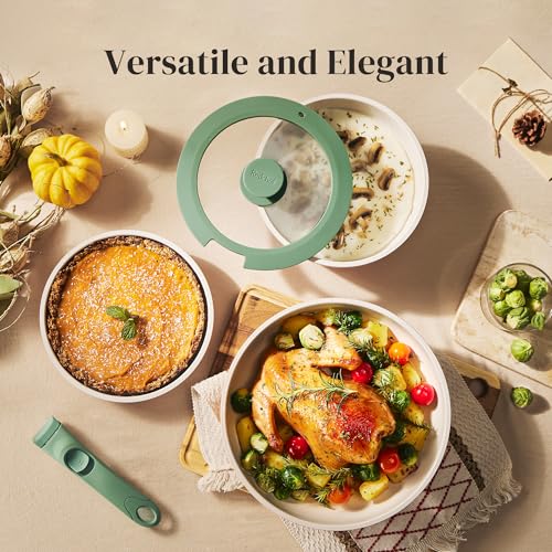 Redchef 16pcs Ceramic Pots and Pans Set Non Stick, Nonstick Ceramic Cookware Set with Detachable Handle, Non Toxic, PFAS PFOA & PTFE Free RV Cookware for Camping, Dishwasher/Oven Safe (Green) - size: 16 pcs Green