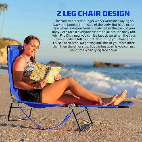 EASYGO Products Pool Chair Chaise Lounge 2 Legs Support Polyester Material Reclining Backrest Head Rest Pillow Great for Beach, Home, Backyard, Outdoor, Patio, Pool, Camping, Lawn or Deck Color TAN - color: Ecochair-blue