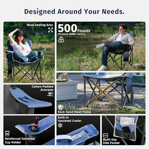 EAST OAK Oversized Camping Chair Heavy Duty Camping Chairs for Adults 500LBS Support, 600D Oxford, Cup Holder & Side Pocket Ideal for Camping, Beach, Sports Events, Backyard & Tailgating Gray - color: Grey, style: Camp Chair