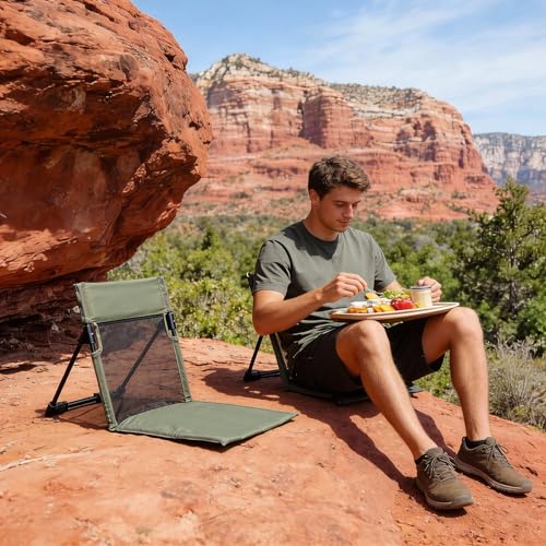 Breathable Mesh Back Folding backrest,Ultralight Aluminum Alloy Camp Seat with Ventilated Backrest, Portable Outdoor Chair for Beach, Park,Lawn,Hiking and Travel