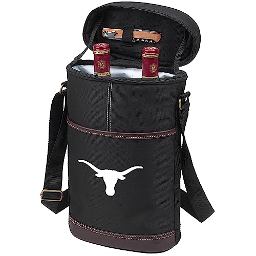Texas University at Austin Officially Licensed Insulated 2 Bottle Travel Wine Tote with Corkscrew & Shoulder Strap -Designed & Assembled in the USA