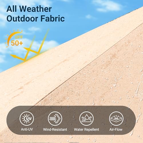 HOOOWOOO Outdoor Patio Umbrella With Solar Light,15 Ft Large Beach Umbrella,UV Protection Picnic Market Parasol Sunshade W Base Crank Handle For Backyard Deck Pool Shade - color: Beige