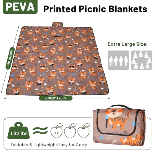 Dimatic Cute Picnic Blankets 78"x78" Extra Large Beach Blankets Waterproof Sand Proof Foldable Portable for Outdoor Family Camping - color: Dancing Tiger