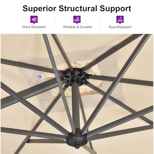 PURPLE LEAF 8 Feet Patio Umbrella Outdoor Cantilever Square Umbrella Aluminum Offset Umbrella with 360-degree Rotation for Garden Deck Pool Patio, Beige - color: Beige, size: 8' X 8', style: Standard
