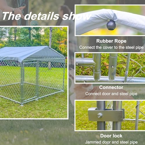 Large Outdoor Dog Kennel, Heavy-Duty Dog Enclosure with Waterproof Cover and Roof, Pet Playpen with for Yard with Cover 6.6'L x 6.6'W x 5.2'H - size: 80.0"L x 80.0"W x 60.0"H