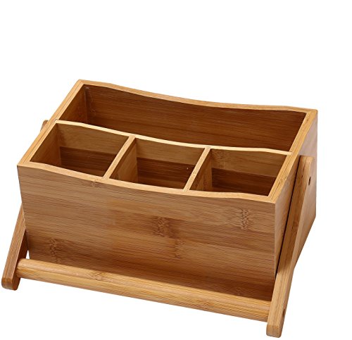 YBM HOME Bamboo Flatware Utensil Caddy with Napkin Holder and Handle, Wood Picnic Basket for Kitchen and Camping Trip, 336