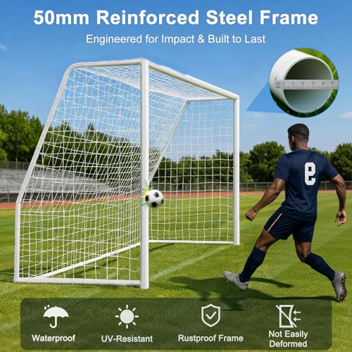 MOPHOTO Soccer Goal, 6X4/8x6/10x6.5/12x6/16x7/18.5x6.5/21x7/24x8ft Soccer Goals for Backyard, Full Size Soccer Goal for Teens & Adults Training - size: 21x7FT, style: Alloy Steel