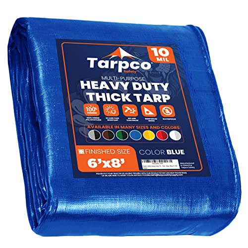 Heavy Duty 10 Mil Tarp Cover, Waterproof, UV Resistant, Rip and Tear Proof, Poly Tarpaulin with Reinforced Edges for Camping, Roof, Patio, Pool, Boat. (Blue 6′ X 8′) - color: Blue-10 Mil, size: 6′ X 8′