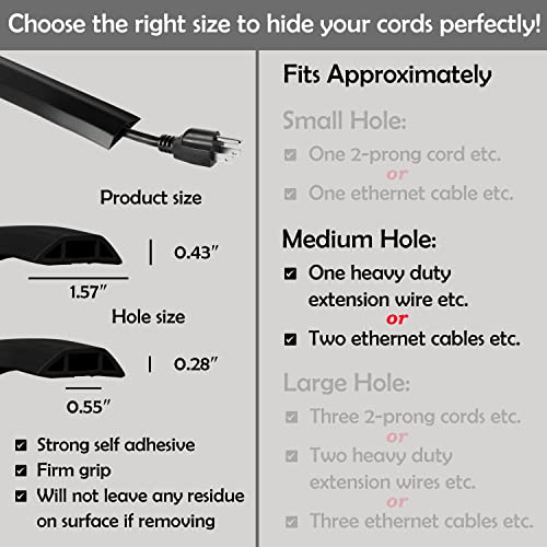 Rubber Bond TV Cord Hider Cable Protector - Strong Self Adhesive Wall Cord Cover Cable Hider - Low Profile Cable Management Wall Cord Concealer Cable Raceway - color: Black - One Thick Cord, size: 8 Feet