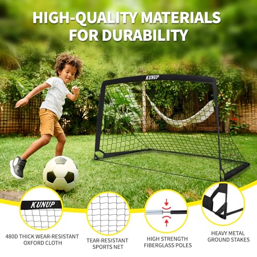 2 Set Kids Soccer Goals for Backyard with Training Equipment, Portable Foldable Practice Nets with Ball, Dice & Mat, Cones, Air Pump and Carry Bag for Toddler Youth Outdoor Sports Game - color: Black, style: 5x3FT