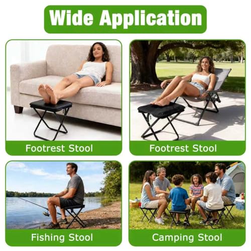 JELUTRIC Portable Ultralight Collapsible Camping Stool,Folding Lightweight Chair, Handy Fishing Stool 350 LB,Backpack Pocket Stool for Hiking Picnic Travel with Sunglass Bag and Magnetic Hat Clip - color: Black