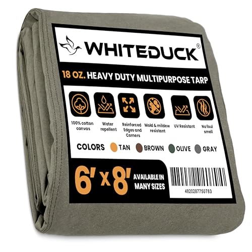 WHITEDUCK Canvas Tarp 18 oz. Heavy Duty Waterproof UV Resistant, Rustproof Grommets, Industrial & Commercial Use Cloth Tarp (Cut Size: 12'x24', Finished Size: 11'6" x23'6", Olive Drab) - color: Olive, size: 12' X 24'