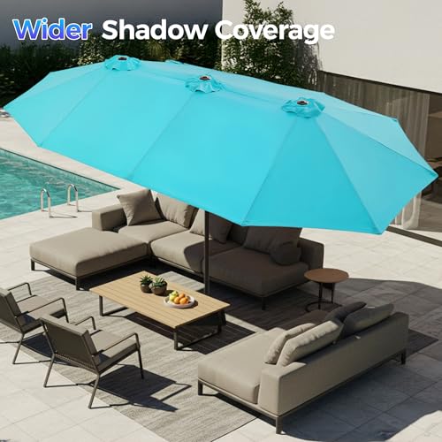 SUPERJARE 13FT Outdoor Umbrella for Patio, Double sided Pool Umbrellas with Fade Resistant Canopy, Large Table Umbrella for Deck, Market, Backyard - Light Blue(No Base) - color: Light Blue, size: 13FT