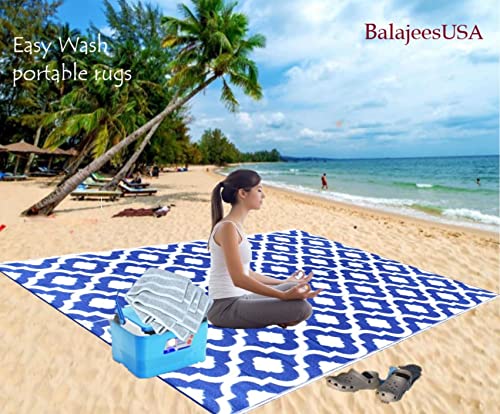 Recycled Outdoor Plastic Patio Rugs Clearance Waterproof RV Camper Rug Large Reversible mats 6'x9' Blue & White 20317 - color: Blue, White, size: 6' x 9' (Rectangular)