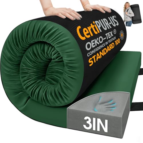 CYMULA Memory Foam Camping Mattress Pad 3 Inch Thick Portable Floor Sleeping Mat [car/Tent/Cot] Sleepover Guest Bed Roll up Cot Mattress for Indoor Outdoor Travel with Bag(Cot 72 * 24 * 3")