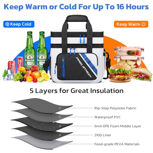 Maelstrom Lunch Box, 20L Insulated Lunch Bag for Men Women, Expandable Double Deck Leakproof Cooler Bag with 6 Pockets, Reusable Lunch Tote Bag for Work, Picnic, Travel, White - color: White