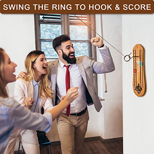 Ring Toss Game for Adults, Hook and Ring Game with String and Hooks for Indoor & Outdoor, Ring Hook Game with Bottle Opener, Gifts for Men