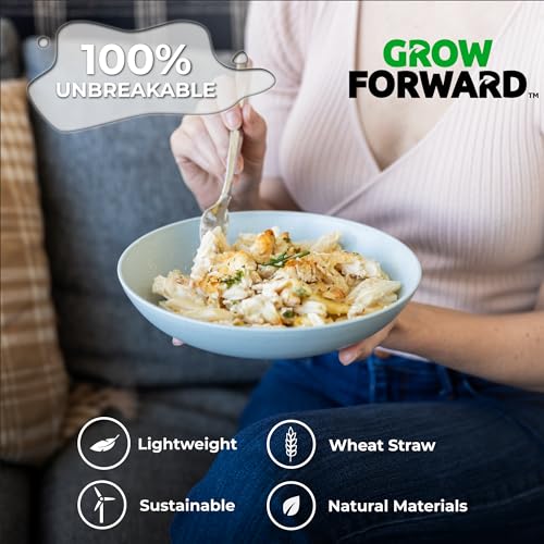 Grow Forward Premium Wheat Straw Pasta Bowls - 42oz Unbreakable Wide & Shallow Dinner Plate Bowls Set of 6 - Microwave Safe Reusable Plastic Pasta Bowls for Kids, Adults, Salad, Camping, RV - Tropical - color: Tropical, size: 42oz