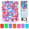BrizLabs Color Changing Fairy Lights, 66ft 200 LED Red White Blue Fairy Lights with Remote, July 4th Lighting with Timer Dimmable Twinkle Light Music Sync for Indoor Xmas Halloween 4th of July Party - color: 200 LED (Sliver Copper Wire)