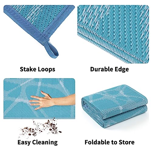 Boulder Bee Outdoor Rugs | Plastic Straw Rug | Waterproof Outdoor Camping Rugs | Quick Drying Picnic Rug | Sand Free Reversible Beach Mats | 5 x 8 Feet | 2.7 lb - color: Blue, size: 5*8 Feet