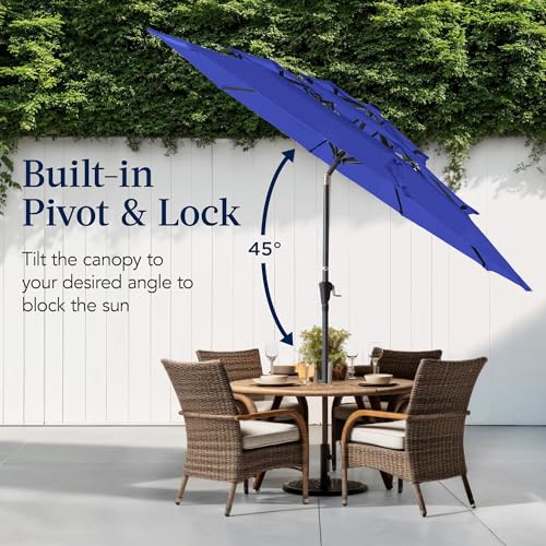 Best Choice Products 10ft 3-Tier Market Patio Umbrella, Outdoor Sun Shade with Tilt, Crank Lift, 8 Ribs for Backyard, Deck, Poolside - color: Resort Blue