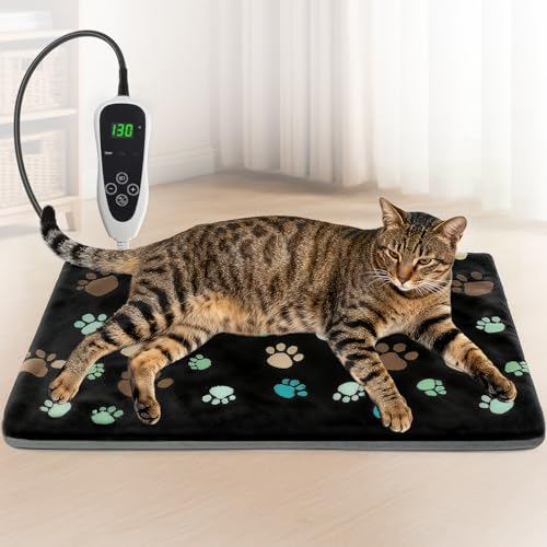 GOLOPET Cat Heating Pad 17x13 in with Smart Thermostat Switch and Power Line Protection Tube,Obtained MET and UL Dual Certification,Waterproof Pet Heating Pad for Cats-Black - size: 17.0"L x 13.0"W x 0.5"Th
