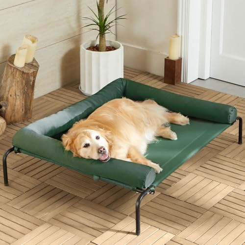 RRPETHOME Elevated Cooling Dog Bed,Raised Dog Cots Beds for Large Dogs,Outdoor Pet Bed for Large Dogs,Chew Proof Portable Cooling Pet Cot Skid-Resistant Feet,Frame with Breathable Mesh - color: light green, size: 43.0"L x 31.0"W x 8.0"Th