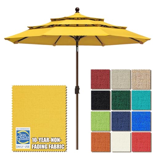 EliteShade USA 10-Year-Non-Fading 9ft 3-Tier Market Patio Umbrella, Commercial Grade Outdoor Table Umbrella with Crank Open, Windproof & UPF 50+ UV Protection, Heavy Duty Ventilation for Garden, Deck, Pool, Backyard, Beach & Bistro, Sunflower Yellow - col