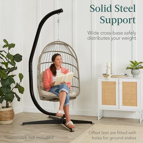Best Choice Products Metal Hanging Hammock C-Stand for Chair/Weather-Resistant Finish, Offset Base - Stand Only - Black - color: Black