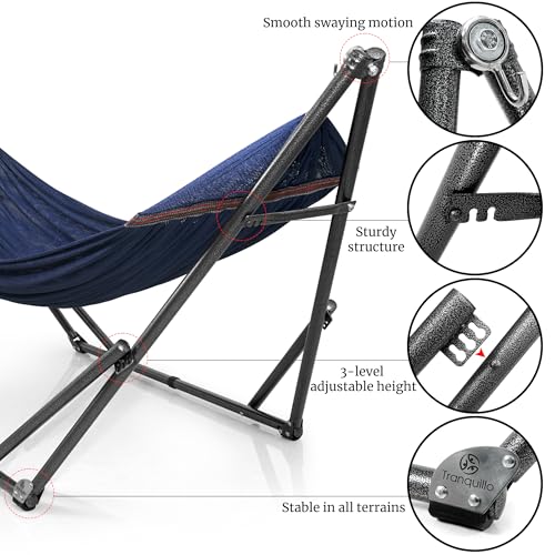 Tranquillo Universal Double Hammock with Stand Included for 2 Persons/Foldable Hammock Stand 600 lbs Capacity Portable Case - Inhouse, Outdoor, Camping, Aegean - color: 1. Aegean