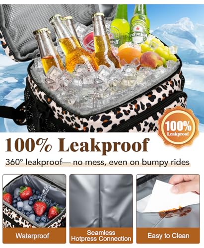 Insulated Lunch Bag for Men & Women, 9L Leakproof Lunch Box Soft Cooler Tote with 5 Pockets, 600D Oxford, EVA Lining, Adjustable Strap for Work, Picnic, Beach&Travel-Leopard Print - color: Leopard Print, size: Single