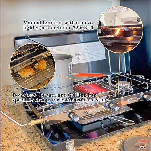 FineFlame Camping Stove, Propane Portable Camp Stove with Regulator, Push-Button Instant Ignition, Adjustable Burners & Wind Guards for Car BBQ Picnics Outdoor Camping Cooking (20400 BTUs-3 Burners) - color: Black-3 burner-20400BTU