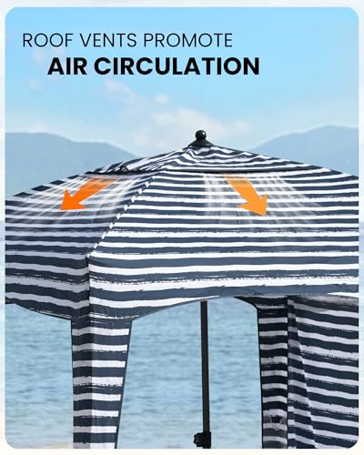 Qipi Beach Cabanas for Sand, Beach Canopy with Sandbags & Side Wall for Family, Easy Set Up Sun Shelter, UPF 50+ UV Protection with Roof Vent - color: 6' x 6' A-Sailor Stripes