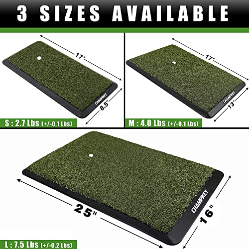 CHAMPKEY Premium Synthetic Turf Golf Hitting Mat | Heavy Duty Rubber Base Golf Practice Mat | Come with 1 Rubber Tee and 9 Plastic Tees - size: S (8.5" x 17"), style: PRO Version
