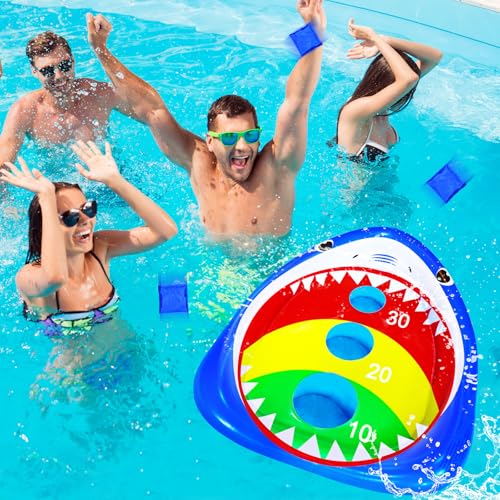 2 Pack Kids Pool Toys,Inflatable Shark Cornhole Board Floating Water Games Outdoor Swim Play for Adults Family,Cool Summer Party Gift for 6 7 8 9 10 12 Year Olds - style: 2 Pack Shark Cornhole Board