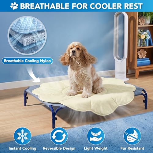 PetAmi Dog Cooling Mat, Flower Shape, Pet Pad with Cooling Nylon & Soft Fleece, Q-Max > 0.4 Reversible All Season Blanket for Dogs & Cats, Medium 44x44 in, Beige - color: Beige, size: Medium