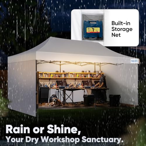 Quictent 10x20 Heavy Duty Pop up Canopy Tent with 3 Removable Sidewalls, Commercial Grade Instant Shelter with Wheeled Bag for Outdoor, Parties, Markets, 600D PU Coated UPF 50+ Sun Shield - color: Off White, size: 10x20