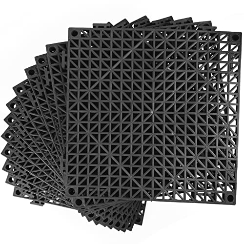 MYFAMIREA Modular Interlocking Cushion 12 Pack 11.8" x 11.8" Rubber Floor Tiles Non-Slip Splicing Drainage Mats for Deck, Pool, Outdoor Shower, Patio, Balcony, Indoor Bathroom, Kitchen, Yard (Black) - size: 12 PCS