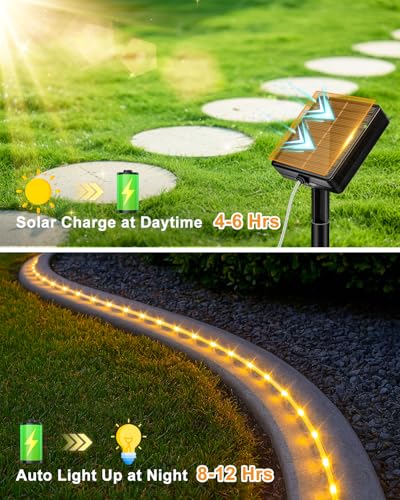 btfarm 6 Pack Solar Rope Lights Outdoor, 120LED 46FT Solar String Lights Outside Waterproof, 8 Lighting Modes Solar Powered Strip Tube Light for Garden Tree Christmas Yard Party Decor, Warm White - color: Warm White, size: 6 Pack
