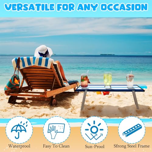 CroBlissful Beach Table Folding Camping Portable Table Striped White Aluminum Side with Carry Bag for Camping Picnics and Outdoor Activities(16x11x5 in,Navy Blue) - color: Navy Blue, size: 16x11x5 in