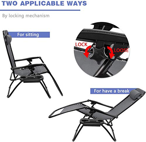 Homall Zero Gravity Chair - Patio Folding Lawn Lounge Chairs Outdoor Gravity Reclining Lounge Chair with Pillows for Poolside Backyard and Beach Set of 2 (Gray) - color: Grey, size: 2 PCS