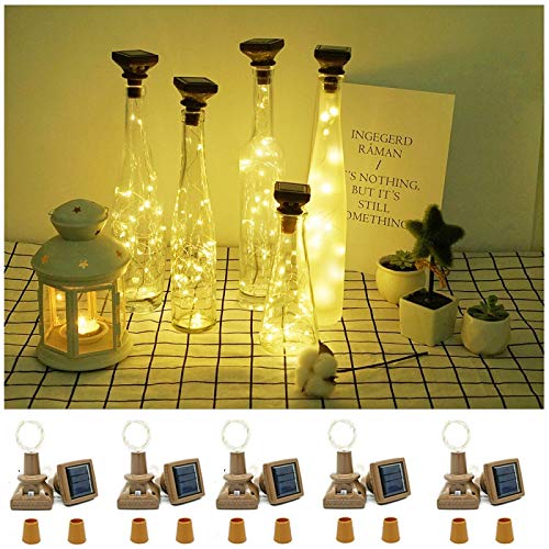 10 Pack Solar Wine Bottle Lights 20 LEDs Waterproof Fairy Cork String Silver Wire Craft Lights for Party, Wedding, Christmas, Holiday, Garden, Patio or Table Decor - color: Warm White, size: Square