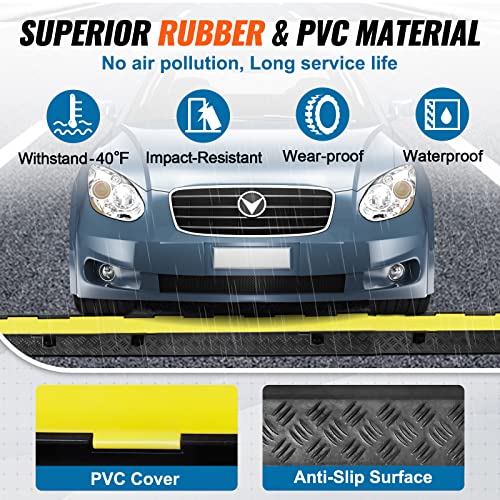 VEVOR 5 PCs Rubber Cable Protector Ramp, 2 Channel, 12000 lbs/axle Capacity Heavy Duty Hose Wire Cover Ramp Driveway, Traffic Speed Bump w/Flip-Open Top Cover & 50 ft Warning Tape, for Indoor&Outdoor - style: 2 Channel-5PCs