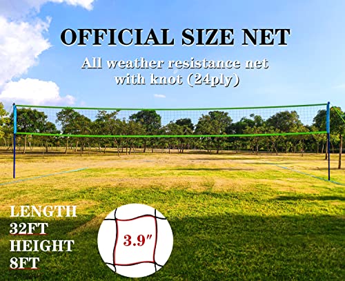 Volleyball Net Outdoor - Portable Volleyball Set for Backyard with Professional Volleyball Net, Wrap Yarn Volleyball and Pump, Boundary Line, Carry Bag - style: Plus-32FT(Blue&Green)