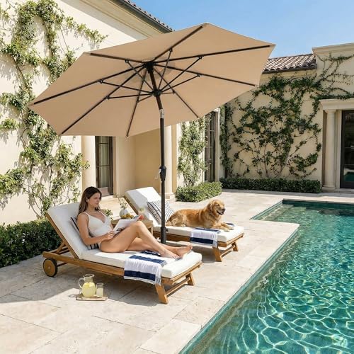 Kingdura 9FT Outdoor Patio Umbrella, Market Table Umbrella with Push Button Tilt and Crank, 8 Sturdy Fiberglass Ribs, UV Protection for Pool, Lawn, Deck, Backyard, Garden (Beige) - color: Beige, size: 9 Ft