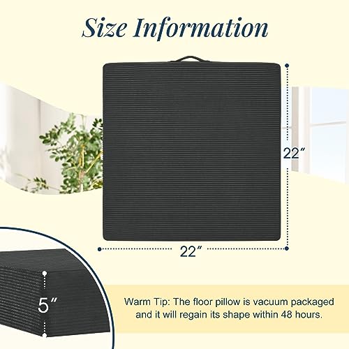 Wellsin Solid Square Floor Pillows for Adults Kids - Large Meditation Floor Pillow Seating Cushion with Thick Foam & Washable Velvet Cover, 2 Pack, 22x22x5 Inch, Gray - color: Grey, size: 2 Pack (22"x22")